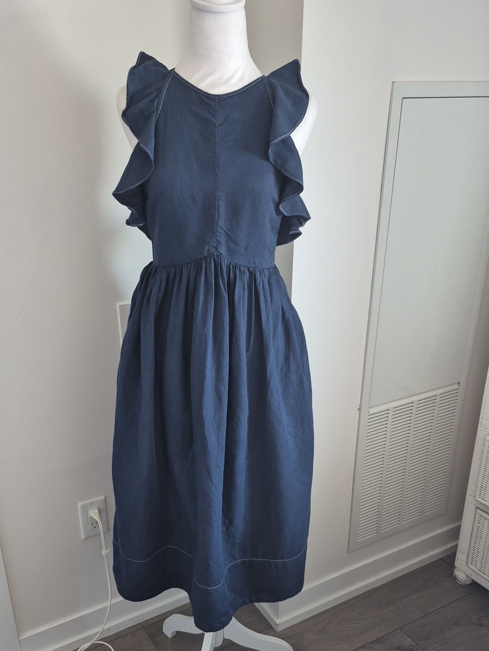 Ulla Johnson Cecily Linen Tencel Cotton Midi Dress In Navy Size 2